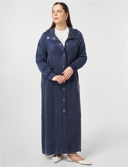 Hooded Lyocell Viscose Overcoat Dark Navy