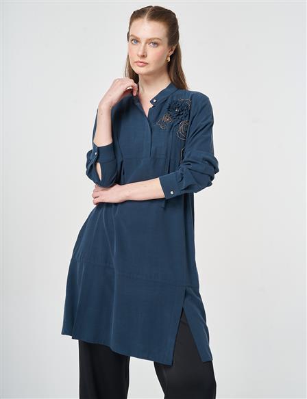 Stitch Detail Modal Tunic Dark Navy