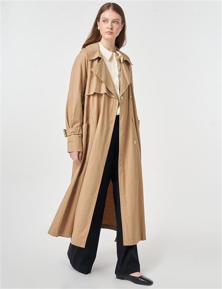 Epaulette Detail Trench Coat Beige