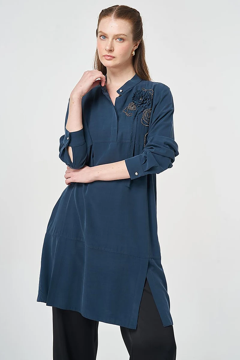 Stitch Detail Modal Tunic Dark Navy