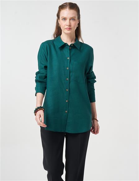 Single Pocket Cotton Lyocell Blouse Pine Green