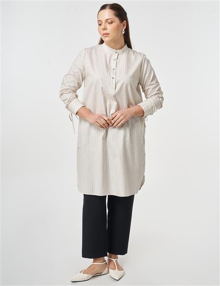 Mandarin Collar Cotton Tunic Khaki