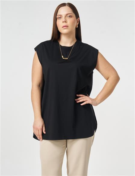 Crew Neck Rayon Blouse Black