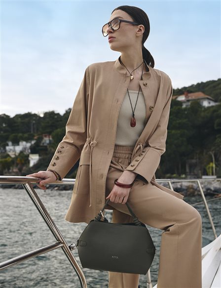 Button-Detail Cotton Two-Piece Set Beige