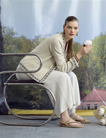 100% Cotton Ethnic Pattern Kimono with Stone