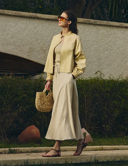 Yüksek Bel Gofreli Etek Taş 