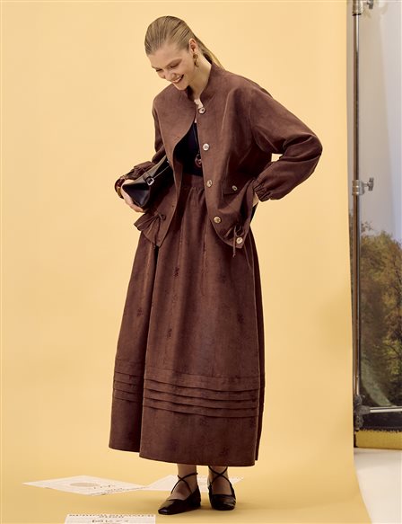 Ribbed Stitch Detail Modal A-Line Skirt Chocolate