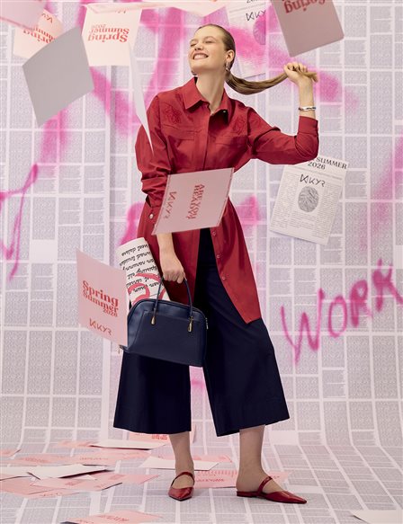 Belt Detail Washed Denim Pants Navy Blue