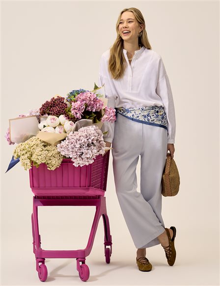 High-Waisted Non Denim Pants Blue