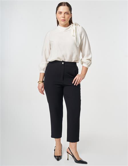 Elastic Waist Slim Leg Pants Black