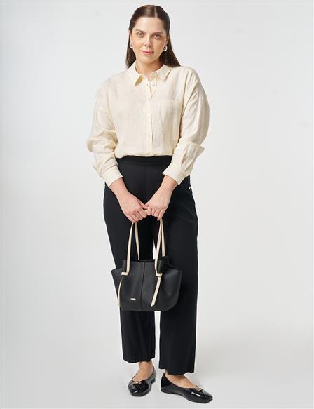 Button Detail Lyocell Cotton Trousers Black