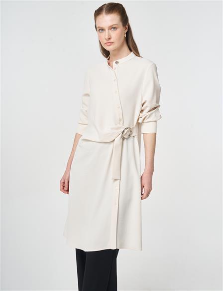 Cross-Buttoned Long Tunic Cream