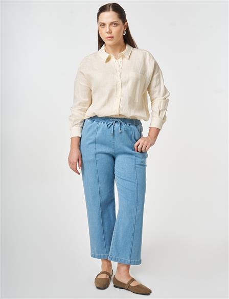 Washed Seamed Chima Pants Blue