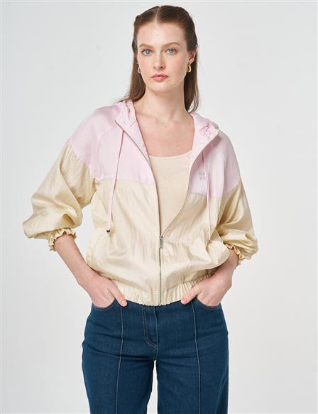 Color Block Hooded Jacket Cream