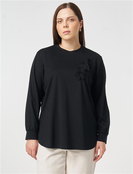 Mesh Trimmed Knitted Tunic Black