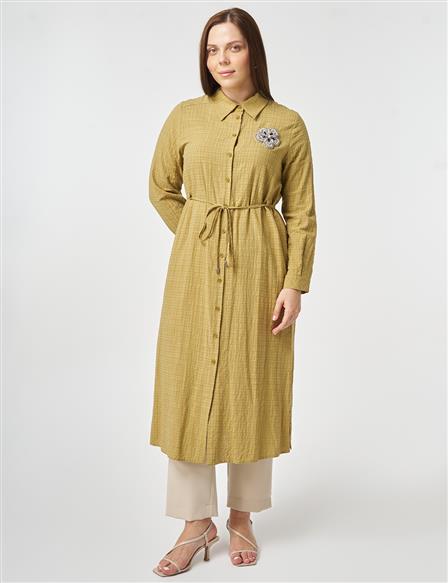 Embroidered Textured Tunic Olive Green
