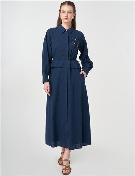 Textured Shirt Dress Dark Navy