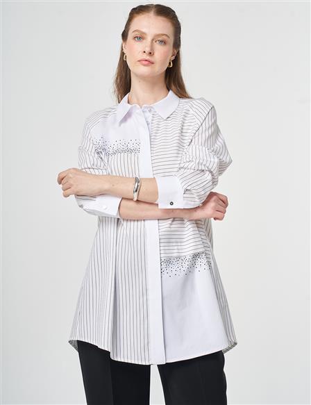 Hotfix Printed Cotton Tunic Black