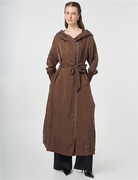 %100 Lyocell Kapüşon Detaylı Giy Çık Çikolata