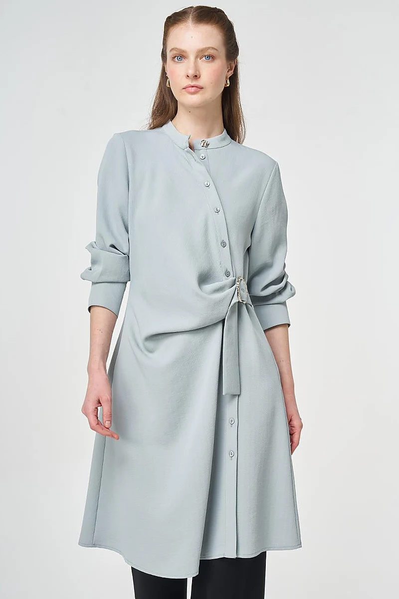 Cross-Buttoned Long Tunic Gray