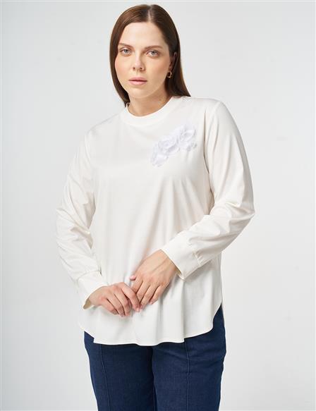 Mesh Trimmed Knitted Tunic Optic White