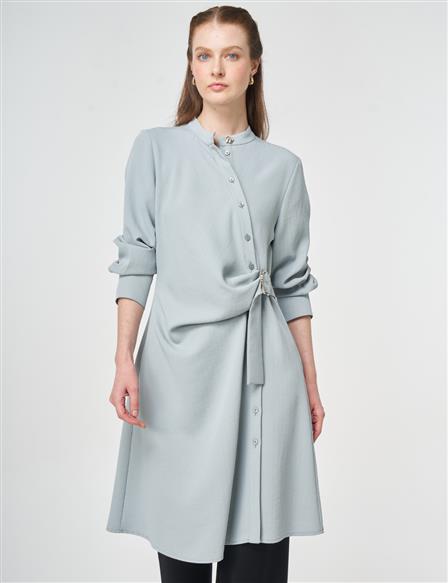 Çapraz Düğmeli Uzun Tunik Gri