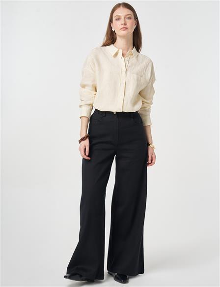 Wide Leg Non-Denim Trousers Black