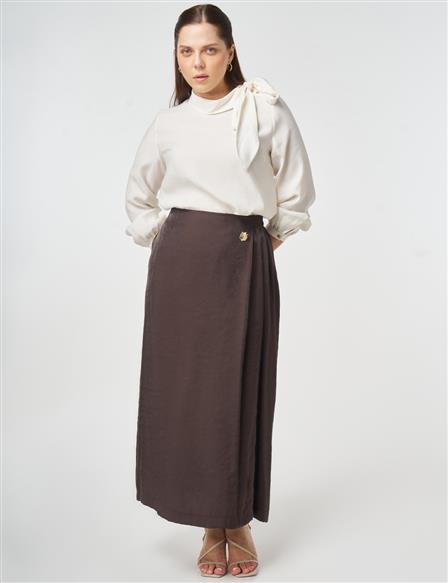 Gold Button Modal Skirt Dark Brown