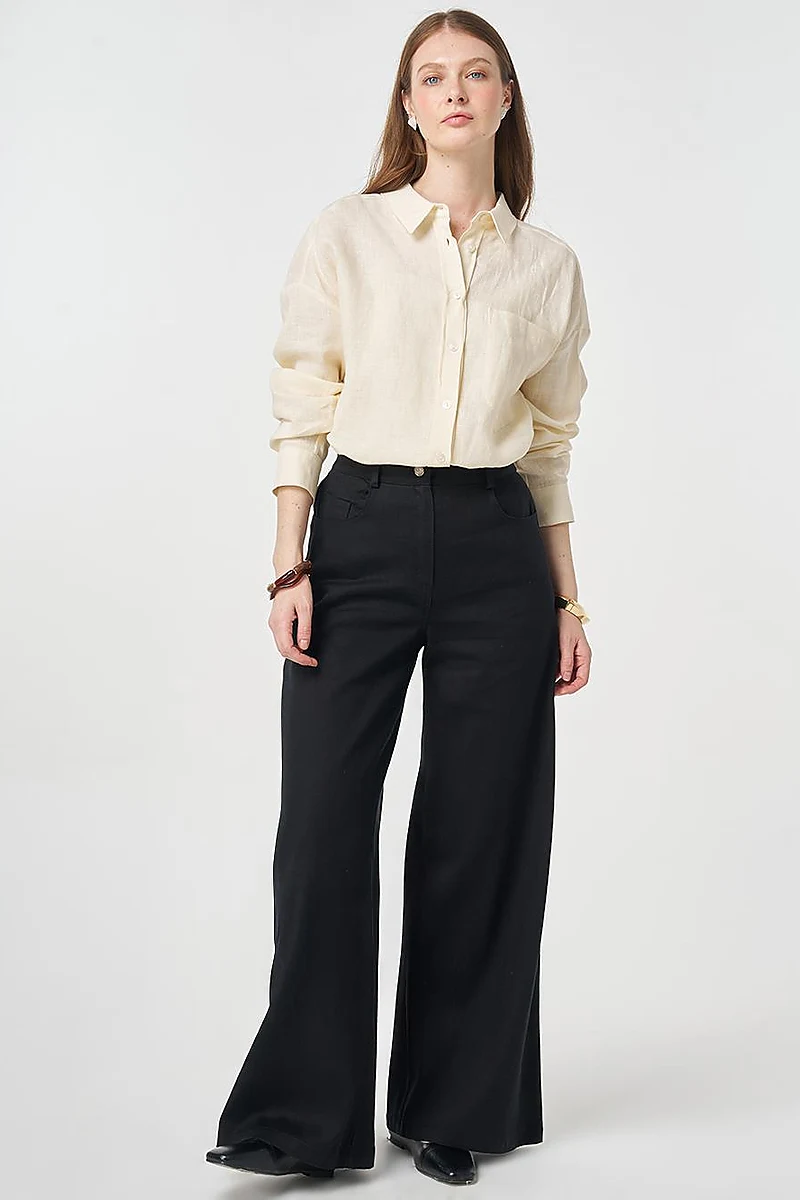 Wide Leg Non-Denim Trousers Black