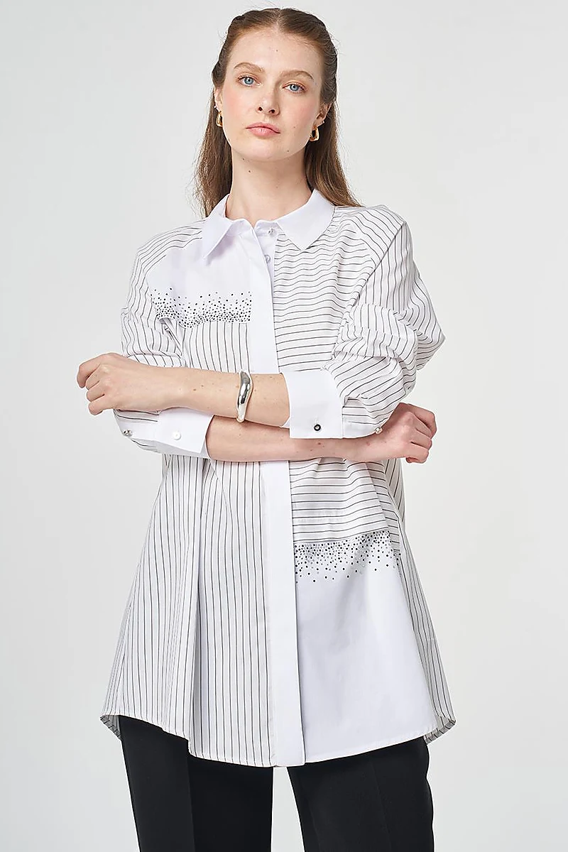 Hotfix Printed Cotton Tunic Black