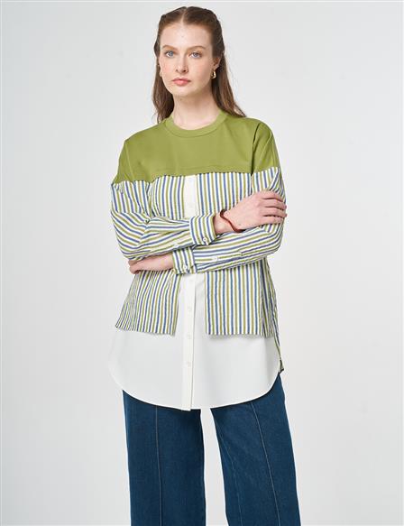 Shirt-Detail Viscose Tunic Matcha Green