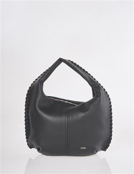 Örgü Detaylı Hobo Çanta Siyah