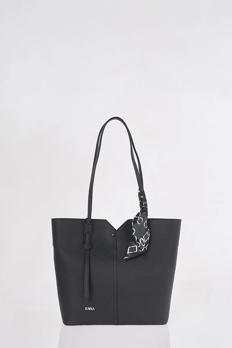 Black Faux Leather Tote Bag