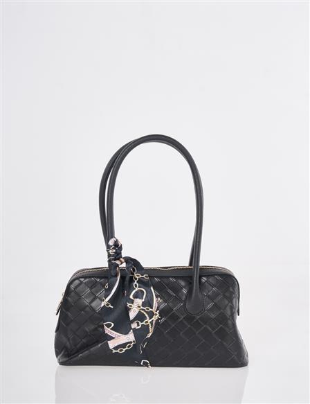 Örgü Desen Baget Çanta Siyah