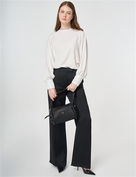 Wide Leg Satin Trousers Black