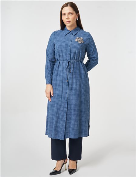 Embroidered Textured Tunic Indigo