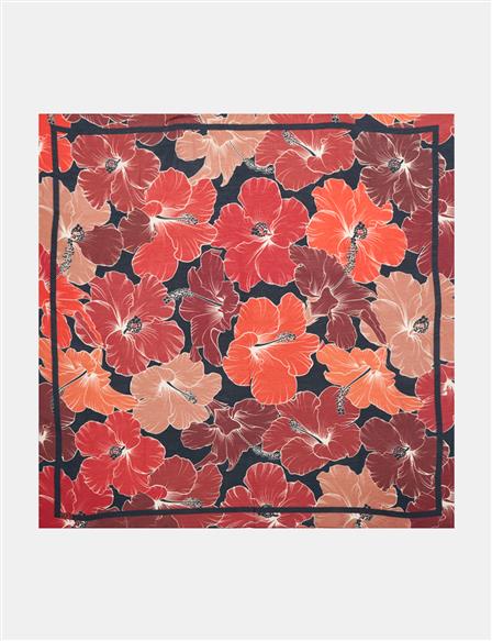 Lily Pattern Viscose Scarf in Burgundy