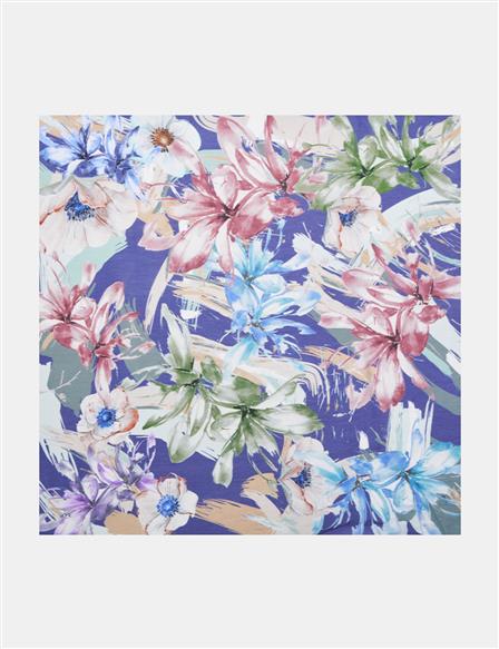 Mixed Floral Viscose Scarf in Plum