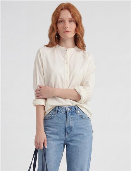 Reglan Kol Pamuklu Bluz Ekru 