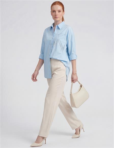 100% Cotton Embroidered Tunic Blue