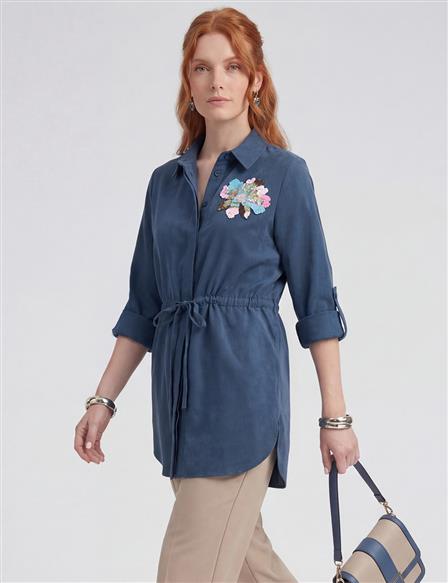 Sequin-Embellished Modal Tunic Dark Navy 