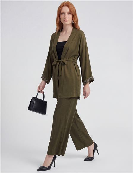 100% Lyocell Embroidered Two-Piece Set Dark Khaki