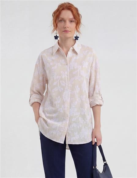 Nakış Aplikeli Pamuk Modal Tunik Bej