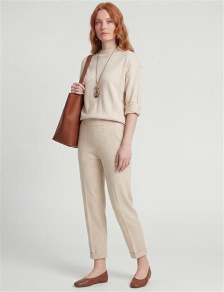 Button Detailed Knitwear Set Beige