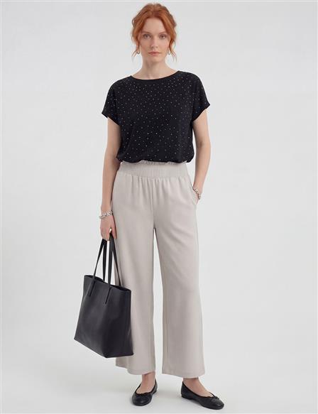 Relaxed Fit Trousers with Lace Stitching, Light Grey