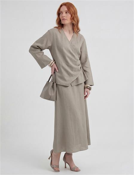 Linen Lyocell Skirt Two-Piece Set Dark Mink