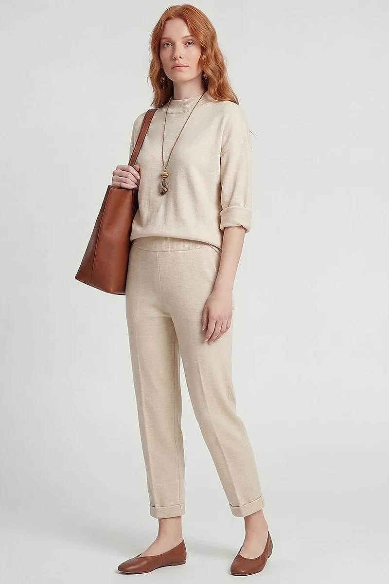 Button Detailed Knitwear Set Beige