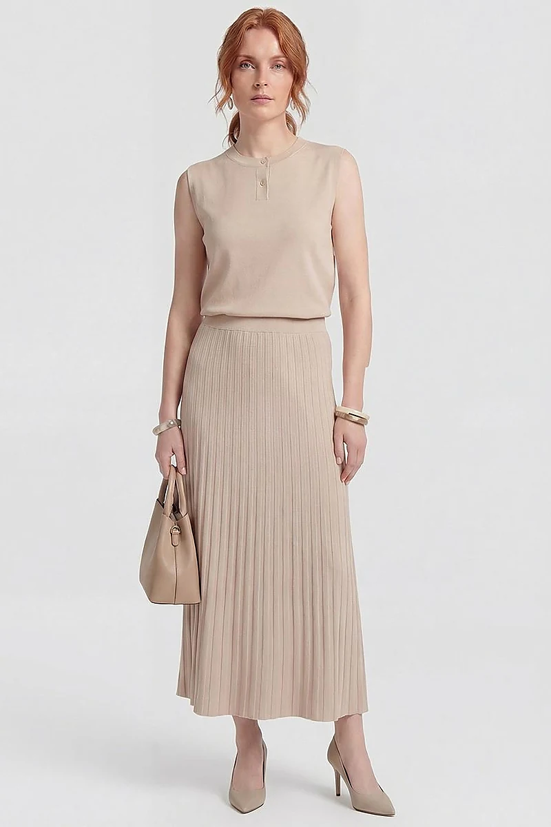 Knitted Skirt Set Stone
