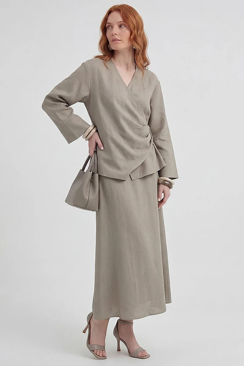 Linen Lyocell Skirt Two-Piece Set Dark Mink