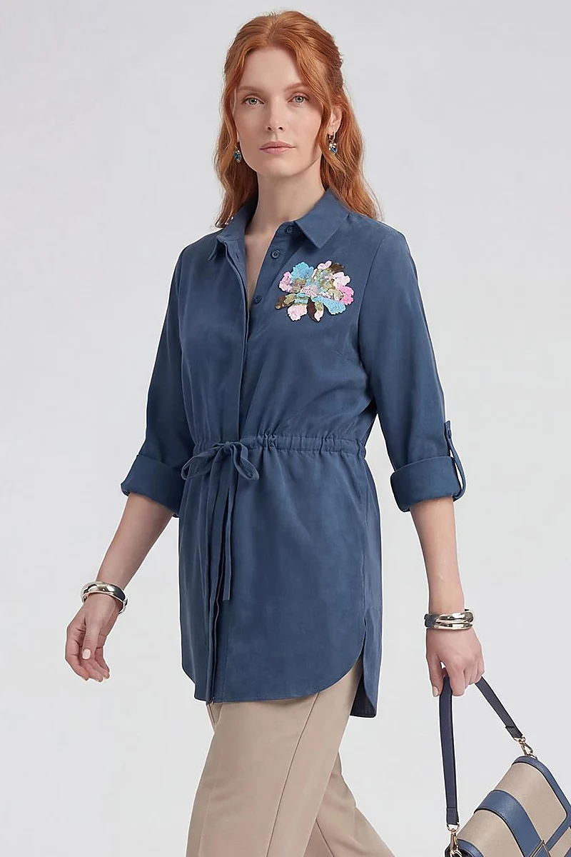 Sequin-Embellished Modal Tunic Dark Navy 